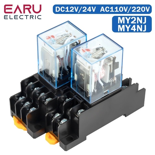 MY2NJ MY4NJ DIN Rail Small Electromagnetic Relay Coil Power Relay DC24V With Socket Base 2NO 2NC