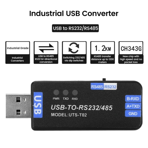 DC 5V USB to RS485/RS232 Communication Module Bidirectional Half Duplex Serial Line Converter CH343G Plug And Play